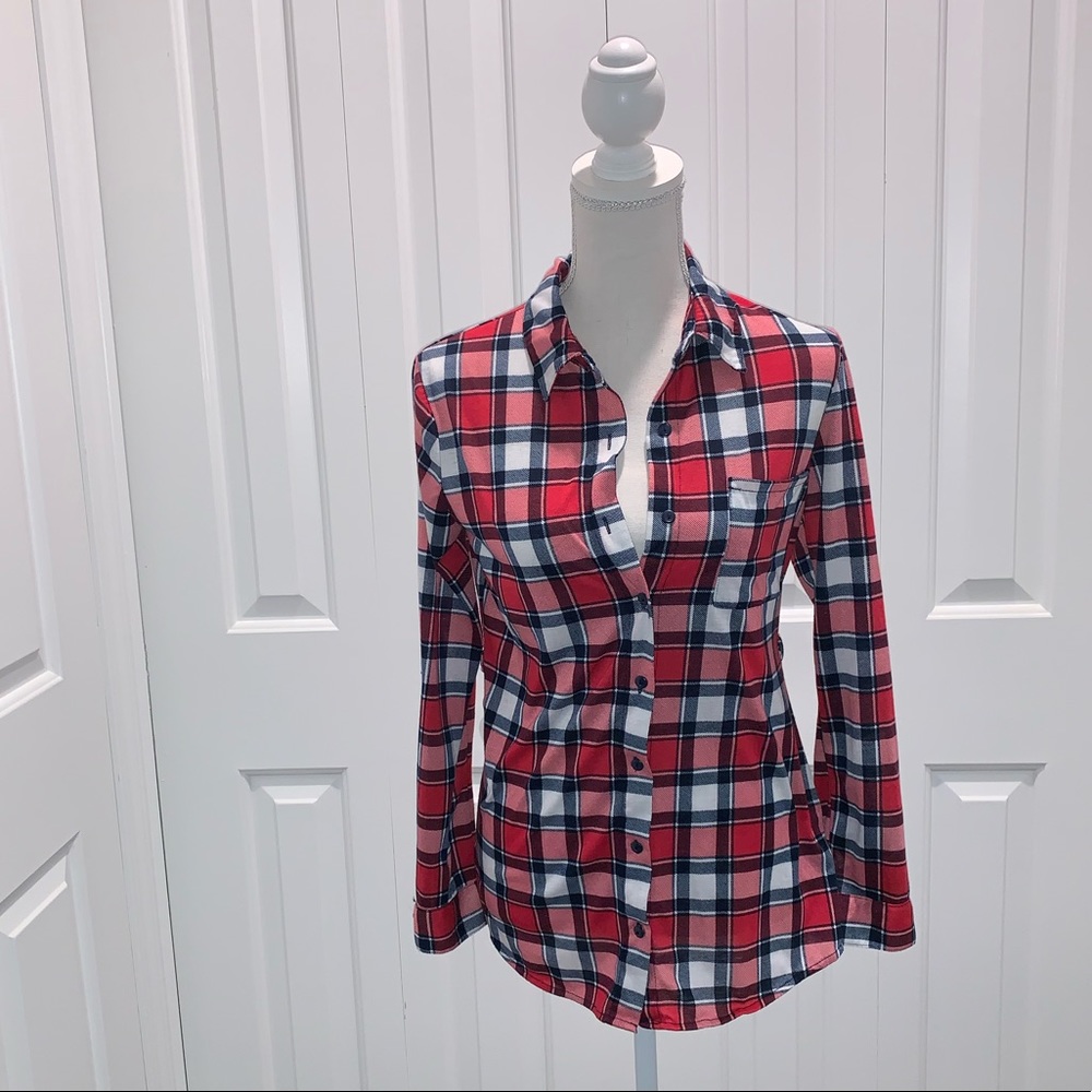 Pink and navy checkered shirt